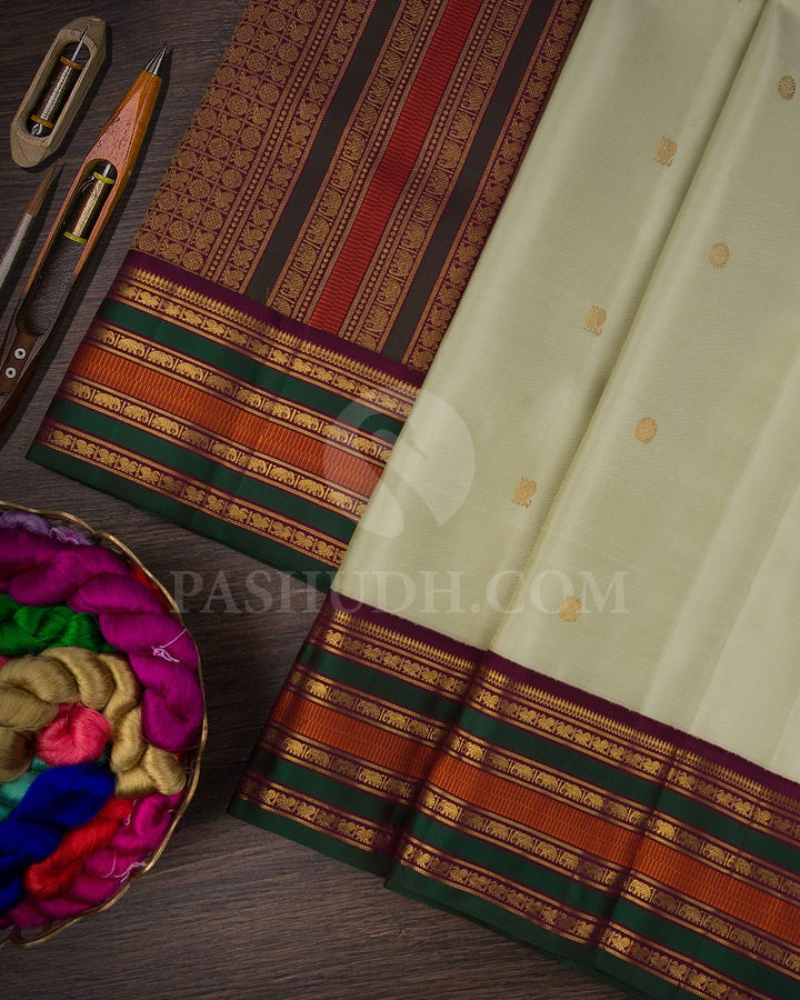 Pistachio With Deep Purple Pure Kanjivaram Silk Saree-SP104