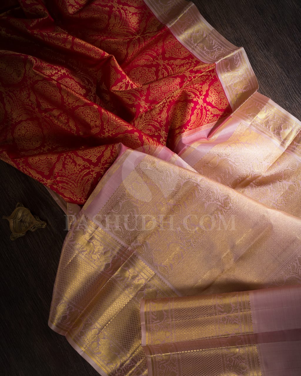 Bright Red And Baby Pink Bridal Pure Kanjivaram Silk Saree-SP99