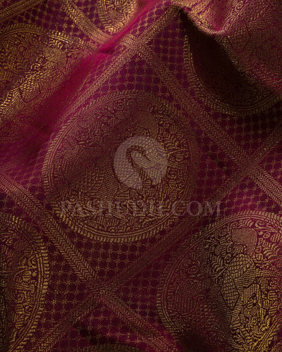 Deep Maroon And Bottle Green Pure Kanjivaram Silk Saree-SP107