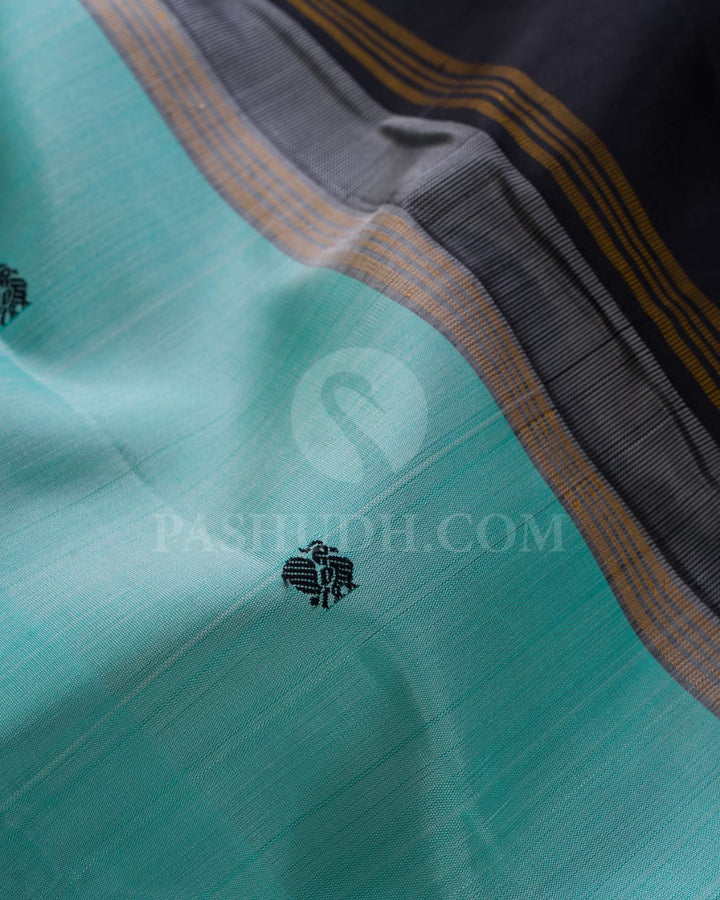 Pastel Teal And Black Pure Kanjivaram Silk Saree-SP128