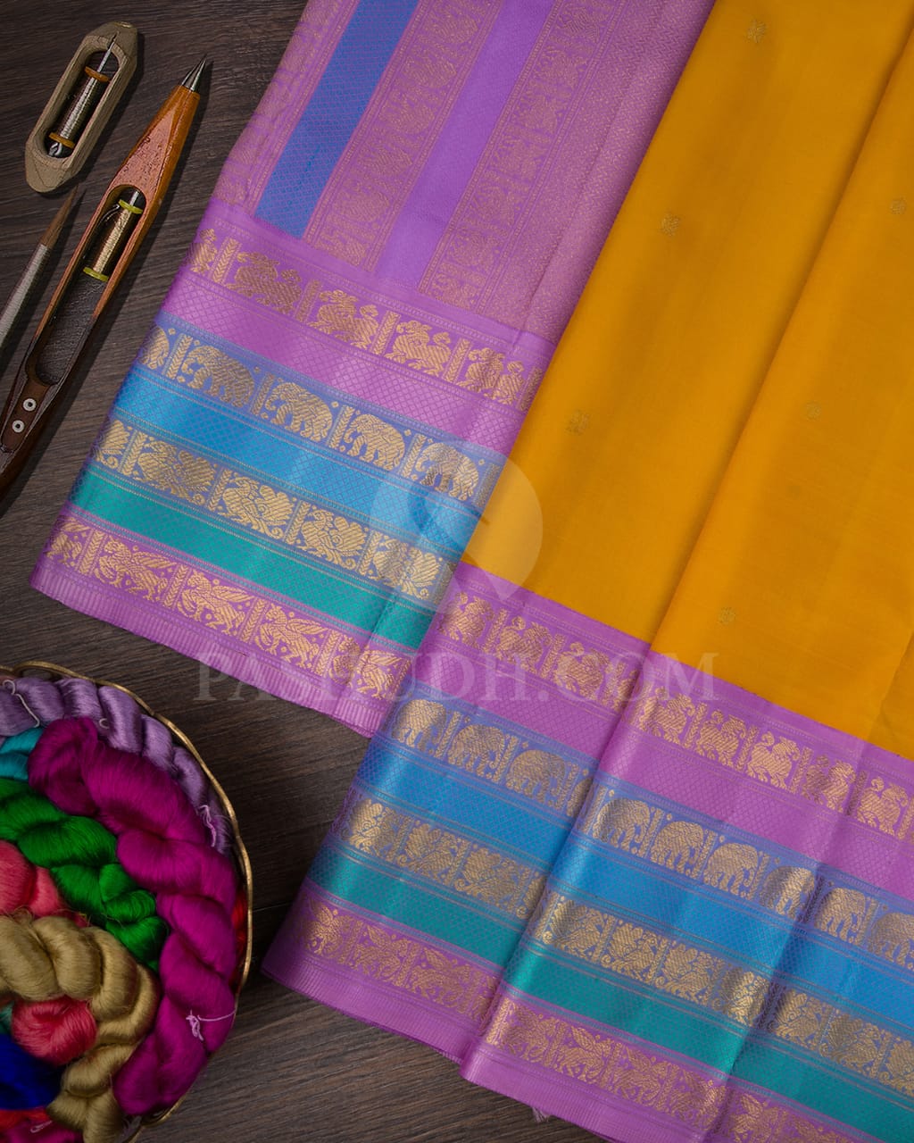 Mango Yellow With Lavishing Lavender Pure Kanjivaram Silk Saree-SP131