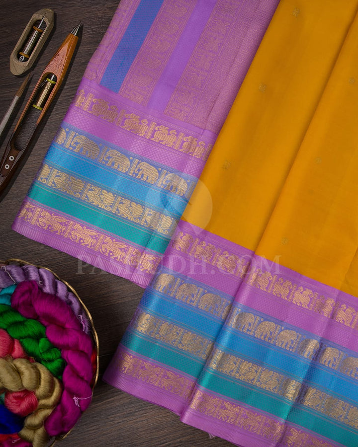 Mango Yellow With Lavishing Lavender Pure Kanjivaram Silk Saree-SP131