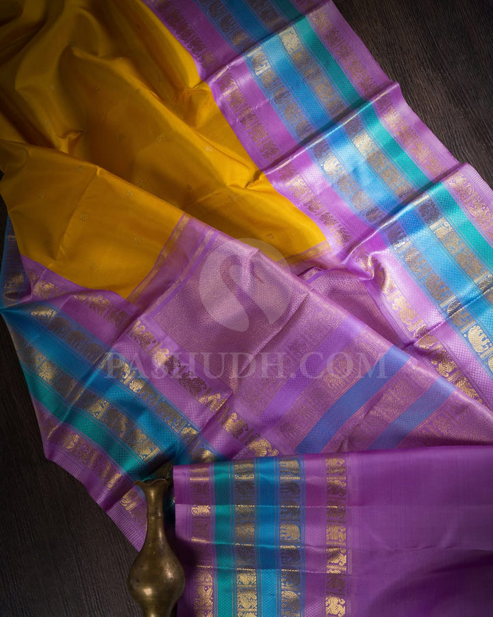 Mango Yellow With Lavishing Lavender Pure Kanjivaram Silk Saree-SP131