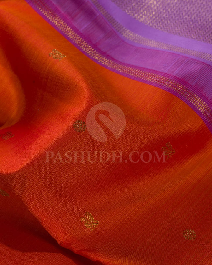 Deep Orange With Lavender Pure Kanjivaram Silk Saree-SP132