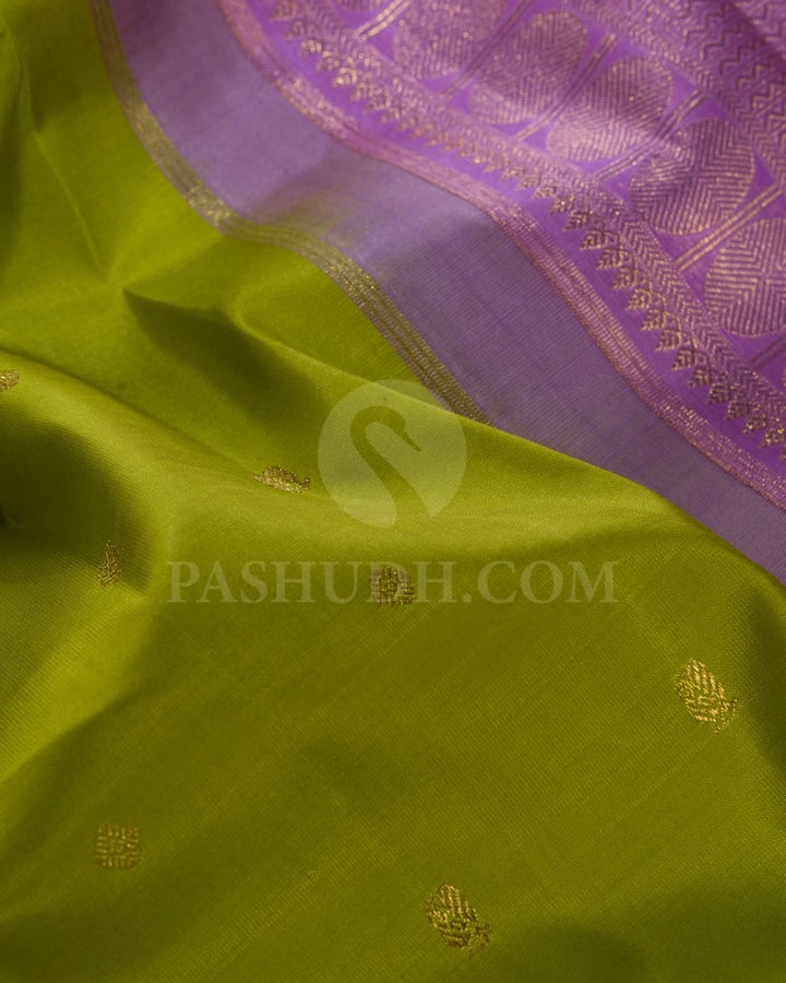 Parrot Green And Lavender Pure Kanjivaram Silk Saree-SP134