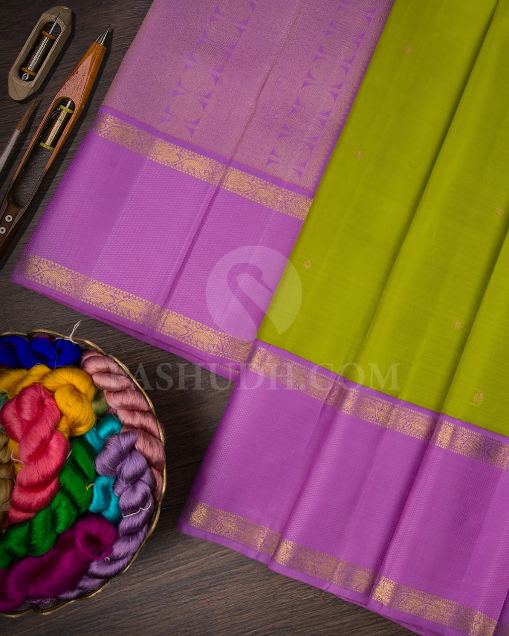 Parrot Green And Lavender Pure Kanjivaram Silk Saree-SP134