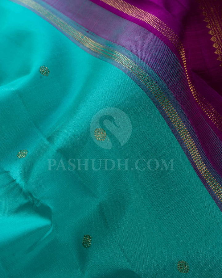 Turquoise Blue With Royal Purple Pure Kanjivaram Silk Saree-SP133
