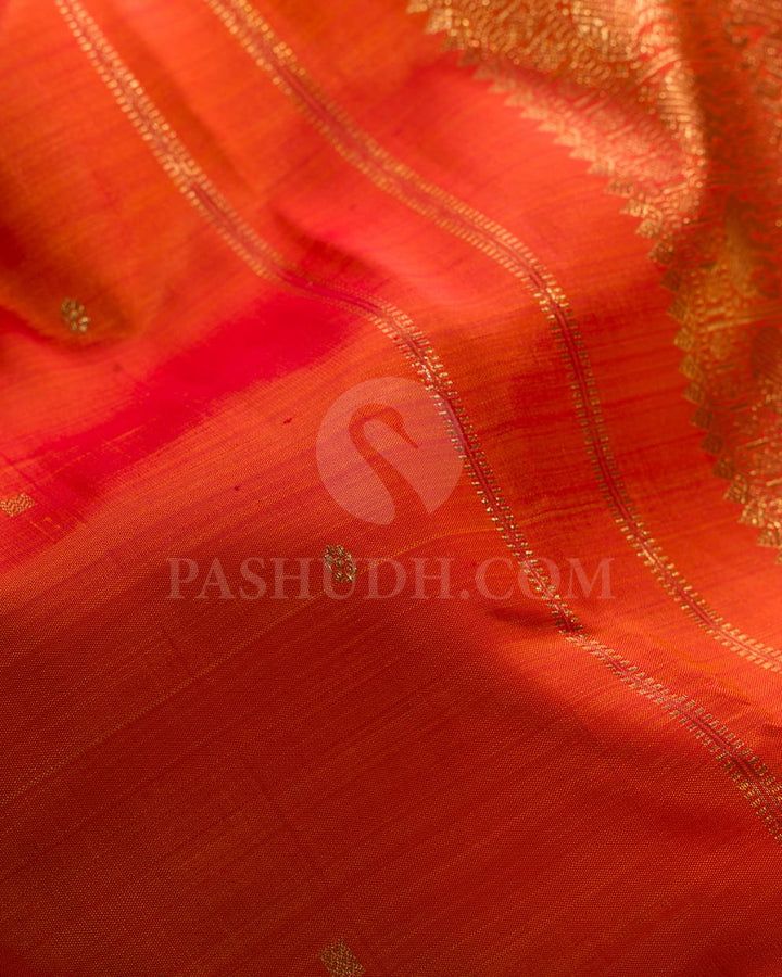 Burnt Orange And Sunset Orange Pure Kanjivaram Silk Saree- SP127