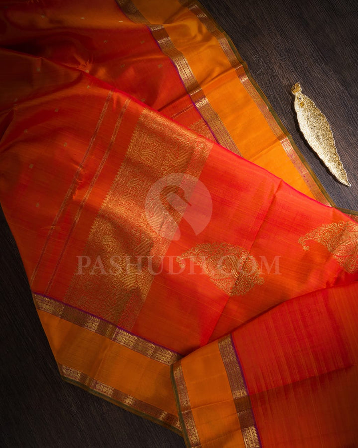Burnt Orange And Sunset Orange Pure Kanjivaram Silk Saree- SP127