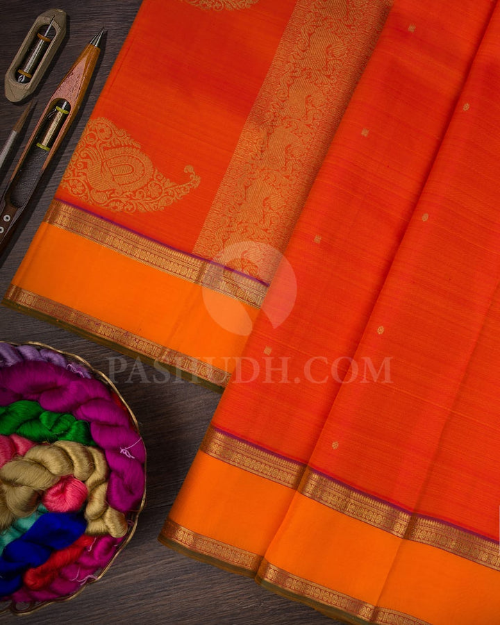Burnt Orange And Sunset Orange Pure Kanjivaram Silk Saree- SP127