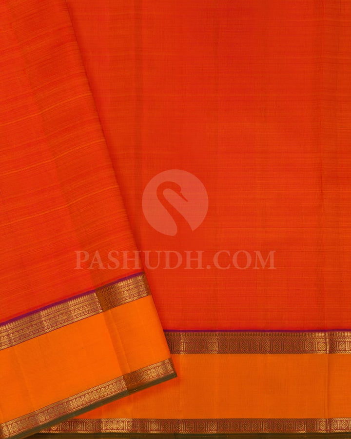 Burnt Orange And Sunset Orange Pure Kanjivaram Silk Saree- SP127