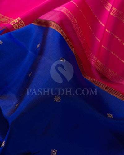 Royal Blue And Rani Pink Pure Kanjivaram Silk Saree-SP122