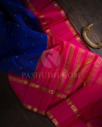 Royal Blue And Rani Pink Pure Kanjivaram Silk Saree-SP122