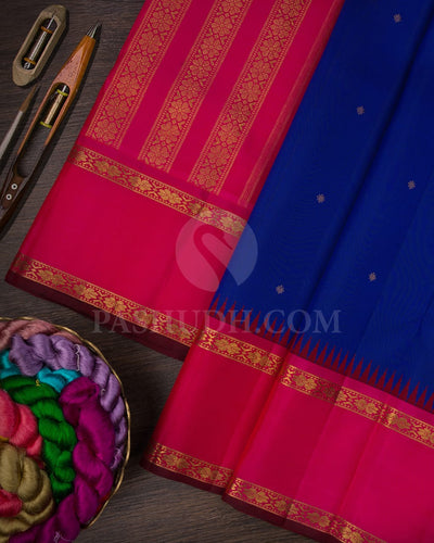 Royal Blue And Rani Pink Pure Kanjivaram Silk Saree-SP122