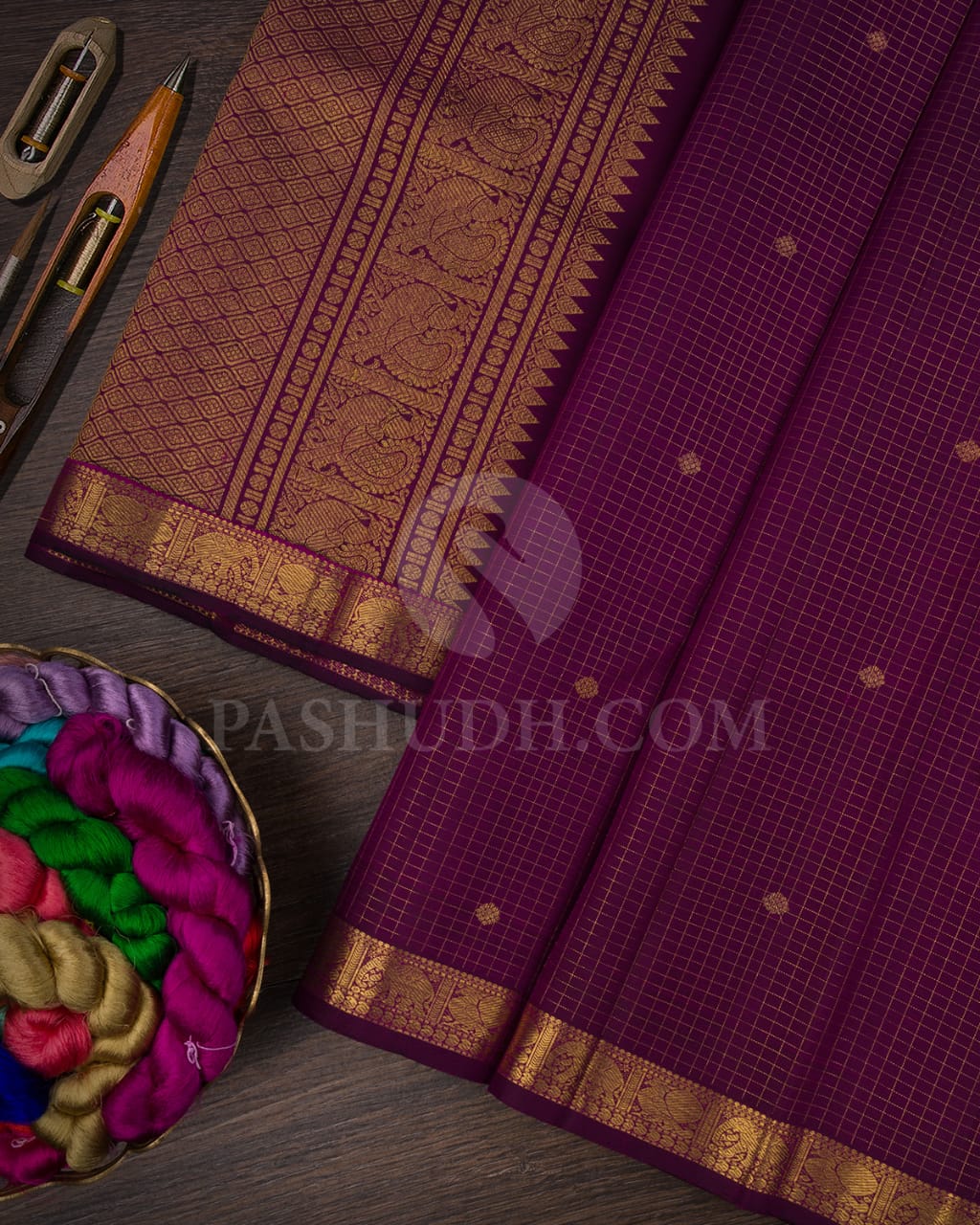 Deep Plum Pure Kanjivaram Silk Saree-SP123