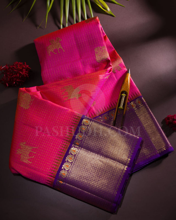 Punch Pink With Royal Purple Pure Kanjivaram Silk Saree-SP92