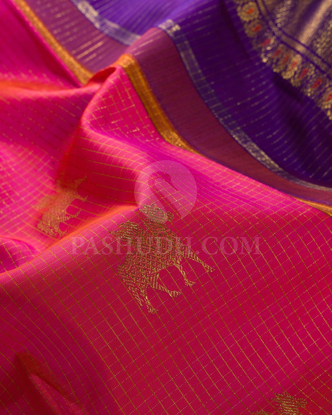 Punch Pink With Royal Purple Pure Kanjivaram Silk Saree-SP92
