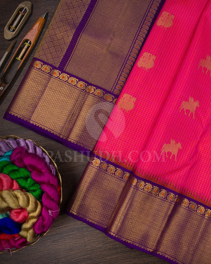 Punch Pink With Royal Purple Pure Kanjivaram Silk Saree-SP92