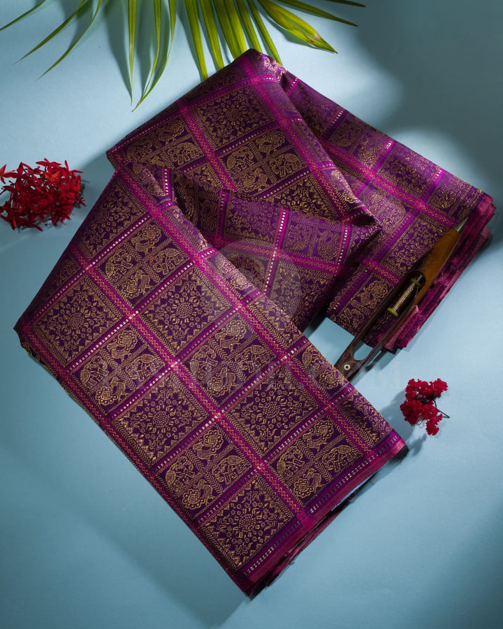 Eggplant Purple With Baby Pink Traditional Borderless  Kanjivaram Silk Saree-S1454(A)