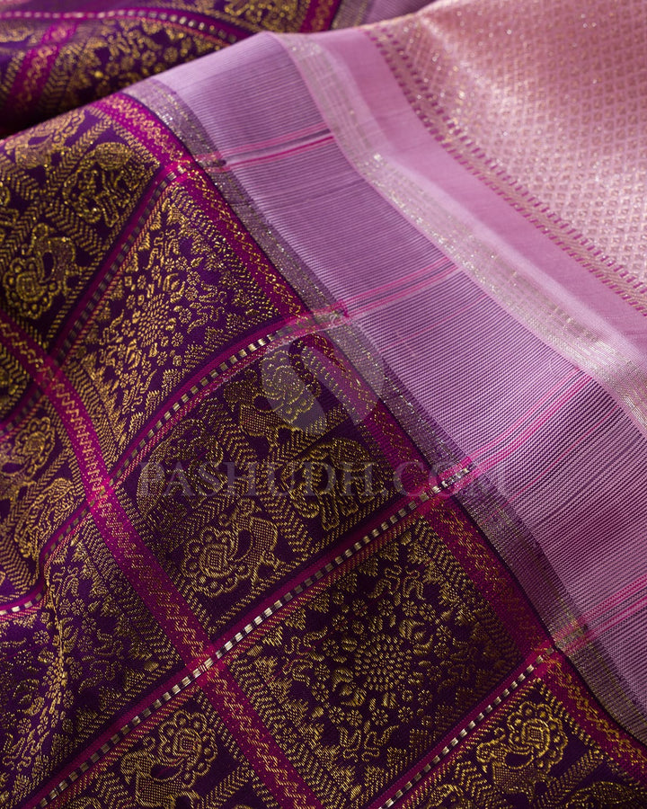 Eggplant Purple With Baby Pink Traditional Borderless  Kanjivaram Silk Saree-S1454(A)