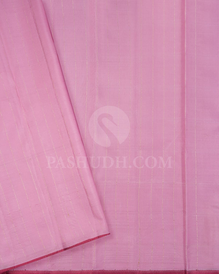 Eggplant Purple With Baby Pink Traditional Borderless  Kanjivaram Silk Saree-S1454(A)