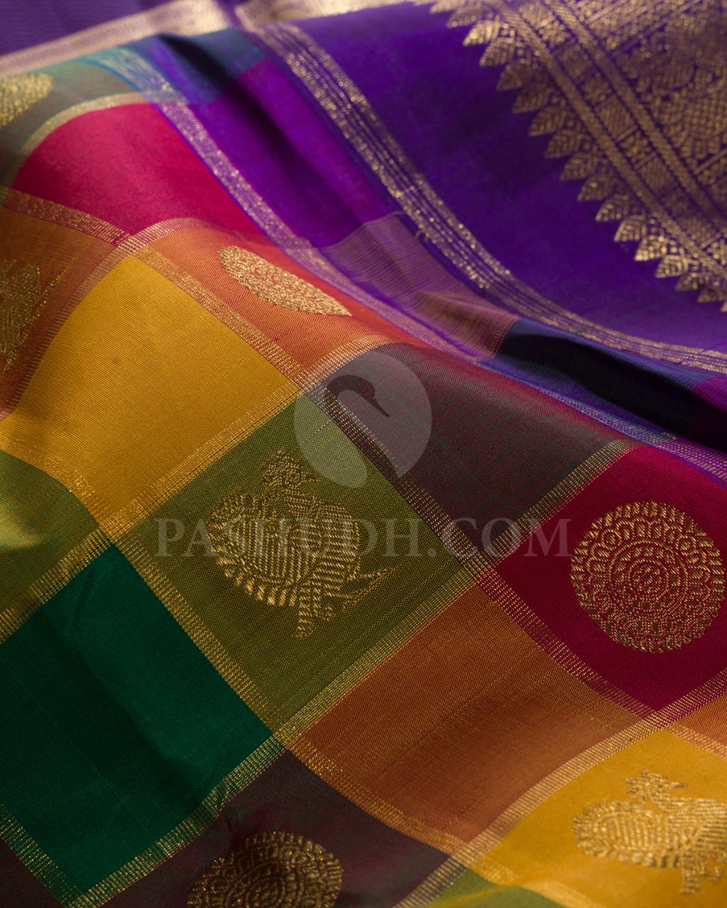 Multihue Checks With Royal Purple Pure Kanjivaram Silk Saree-SP87