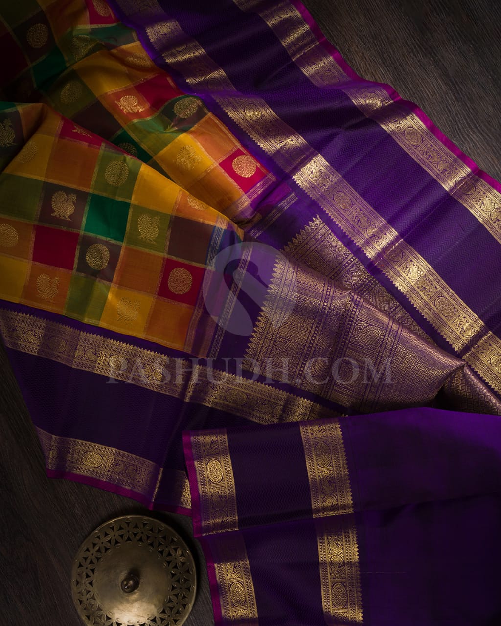 Multihue Checks With Royal Purple Pure Kanjivaram Silk Saree-SP87