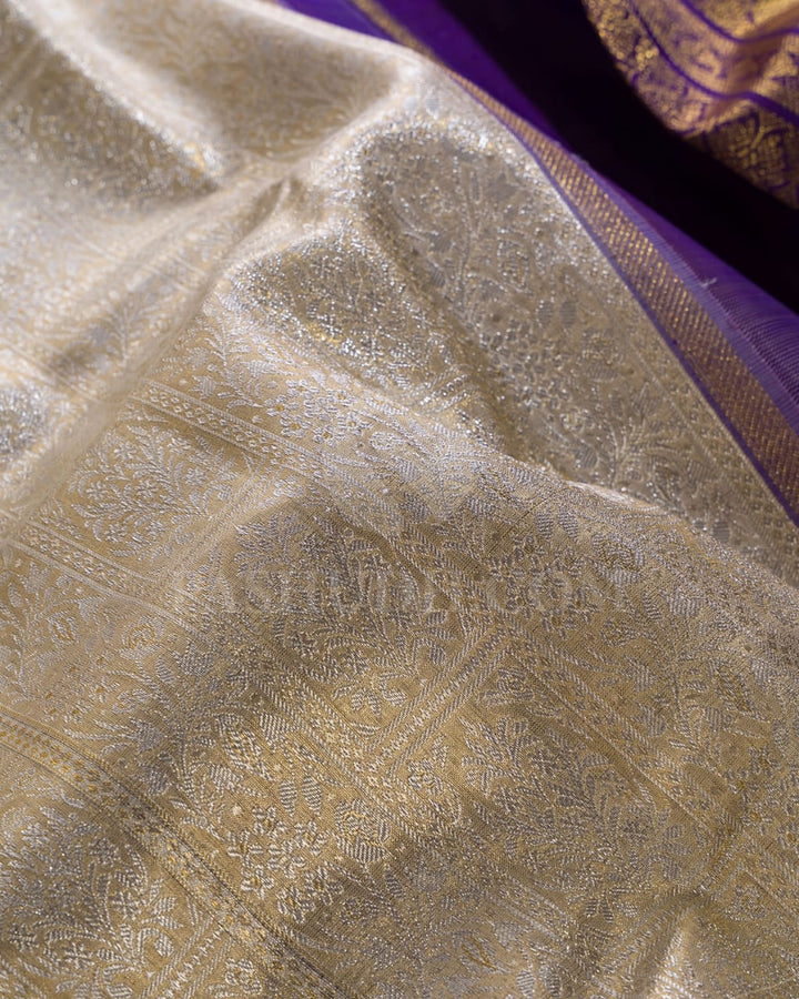 Cream And Royal Purple Tissue Bridal Kanjivaram Silk Saree-SP90