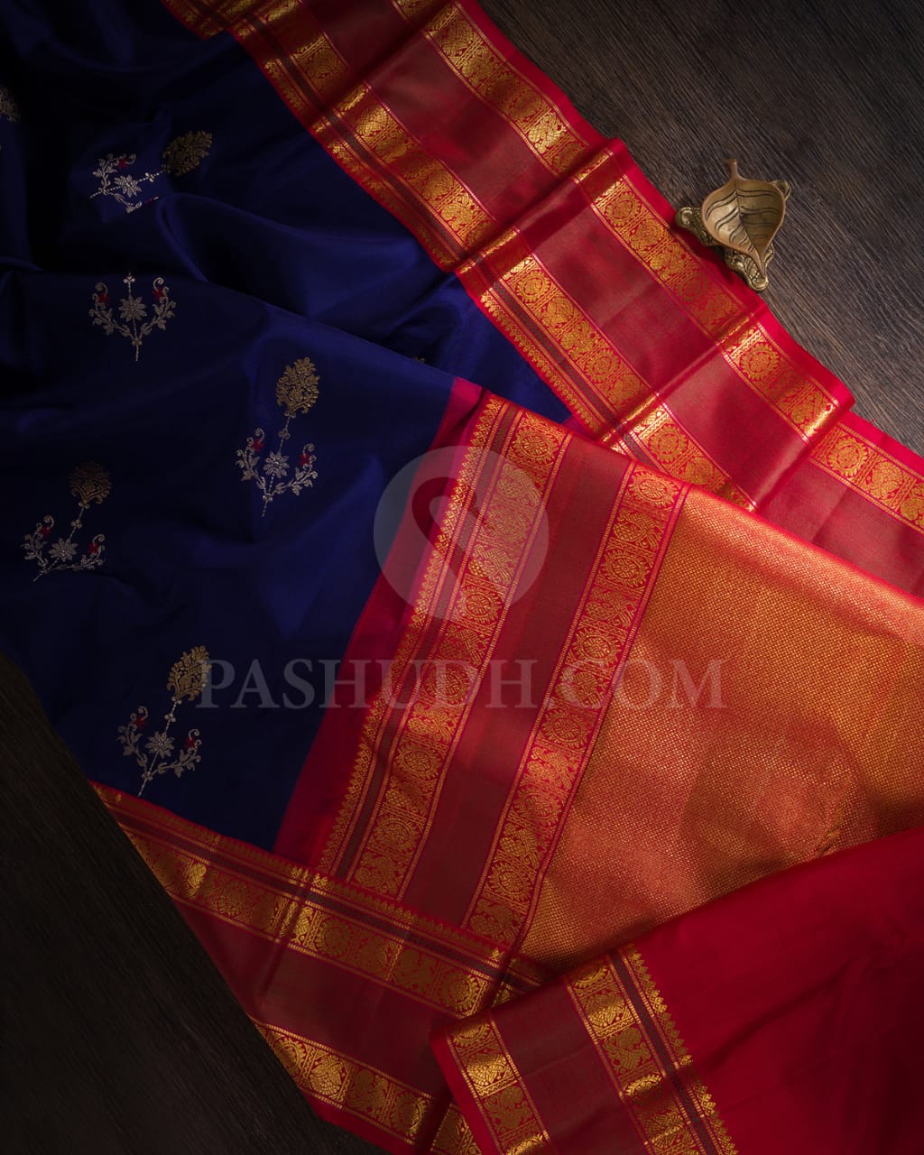 Navy Blue And Red Kanjivaram Silk Saree-S1467(A)