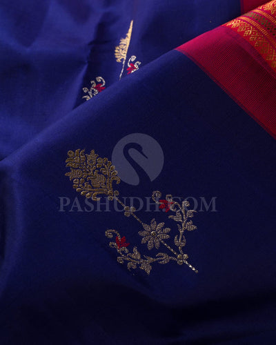 Navy Blue And Red Kanjivaram Silk Saree-S1467(A)