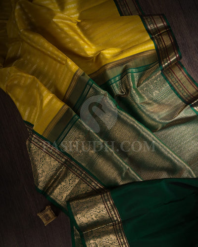 Mustard Yellow And Bottle Green Kanjivaram Silk Saree-S1179(C)