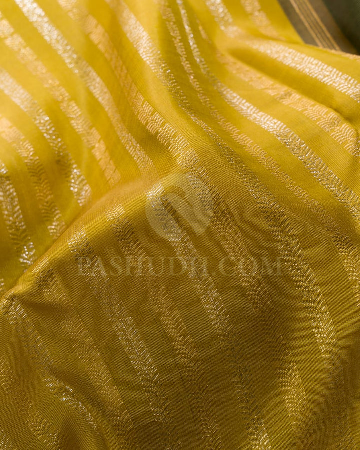 Mustard Yellow And Bottle Green Kanjivaram Silk Saree-S1179(C)