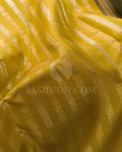 Mustard Yellow And Bottle Green Kanjivaram Silk Saree-S1179(C)
