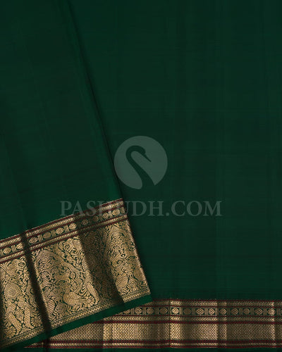 Mustard Yellow And Bottle Green Kanjivaram Silk Saree-S1179(C)