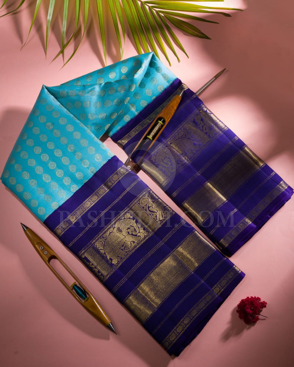 Cyan And Deep Blue Pure Kanjivaram Silk Saree-SP97