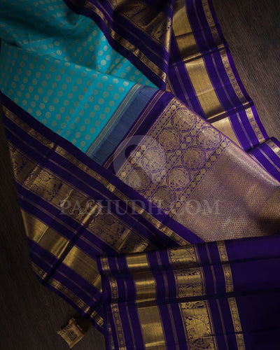 Cyan And Deep Blue Pure Kanjivaram Silk Saree-SP97