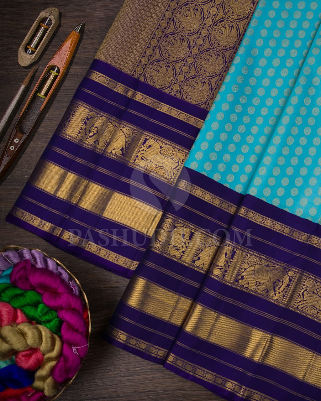 Cyan And Deep Blue Pure Kanjivaram Silk Saree-SP97