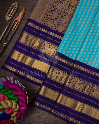 Cyan And Deep Blue Pure Kanjivaram Silk Saree-SP97