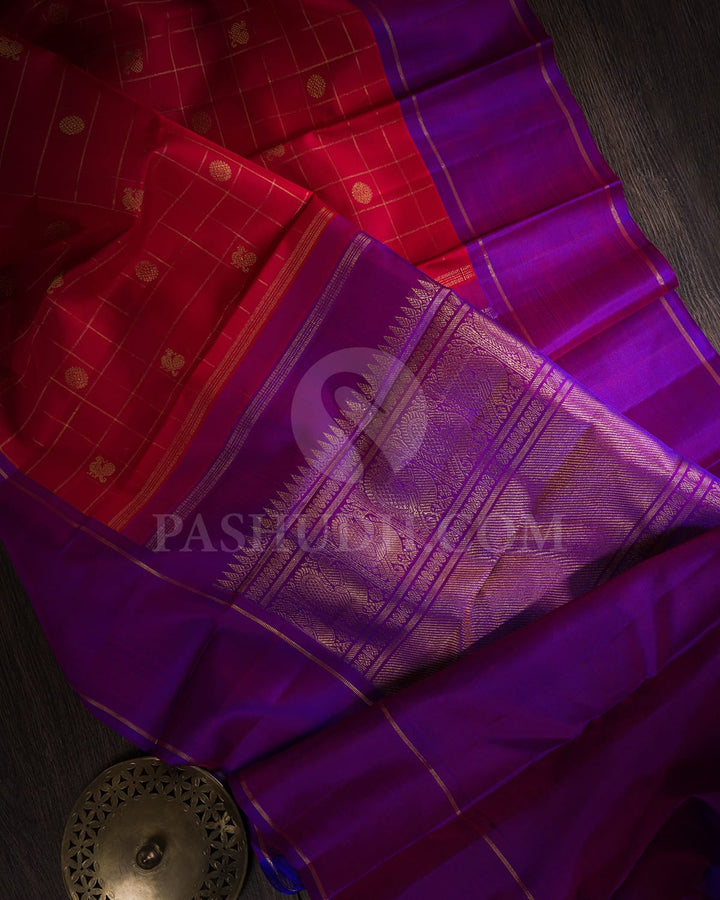 Red And Royal Purple Pure Kanjivaram Silk Saree-SP114