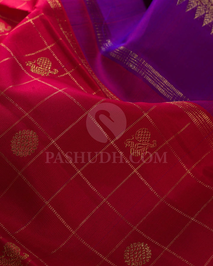 Red And Royal Purple Pure Kanjivaram Silk Saree-SP114