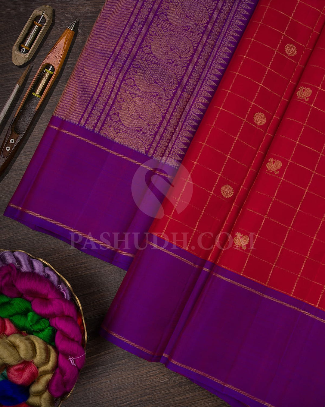 Red And Royal Purple Pure Kanjivaram Silk Saree-SP114