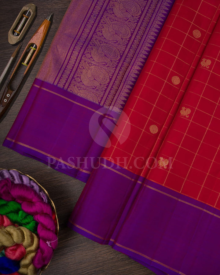 Red And Royal Purple Pure Kanjivaram Silk Saree-SP114
