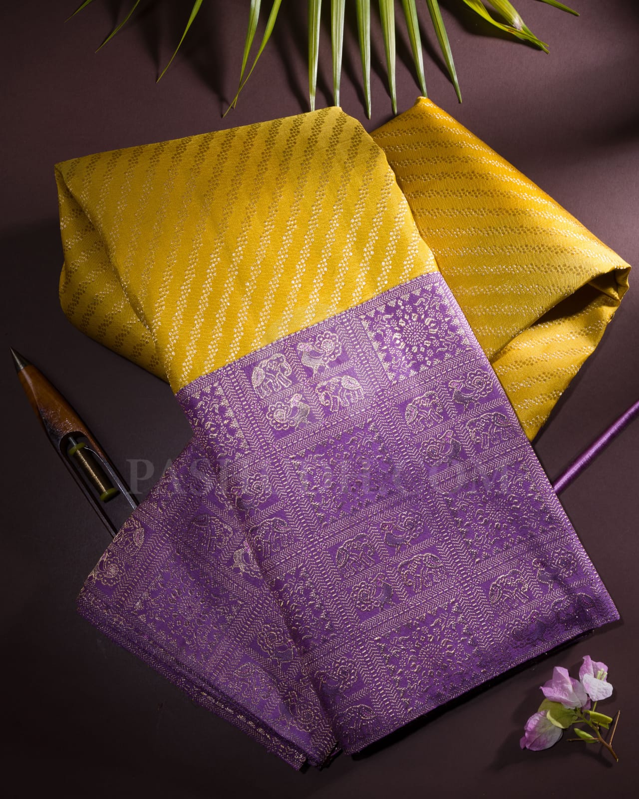 Lemon Yellow And Lavender Kanjivaram Silk Saree-S1423(C)