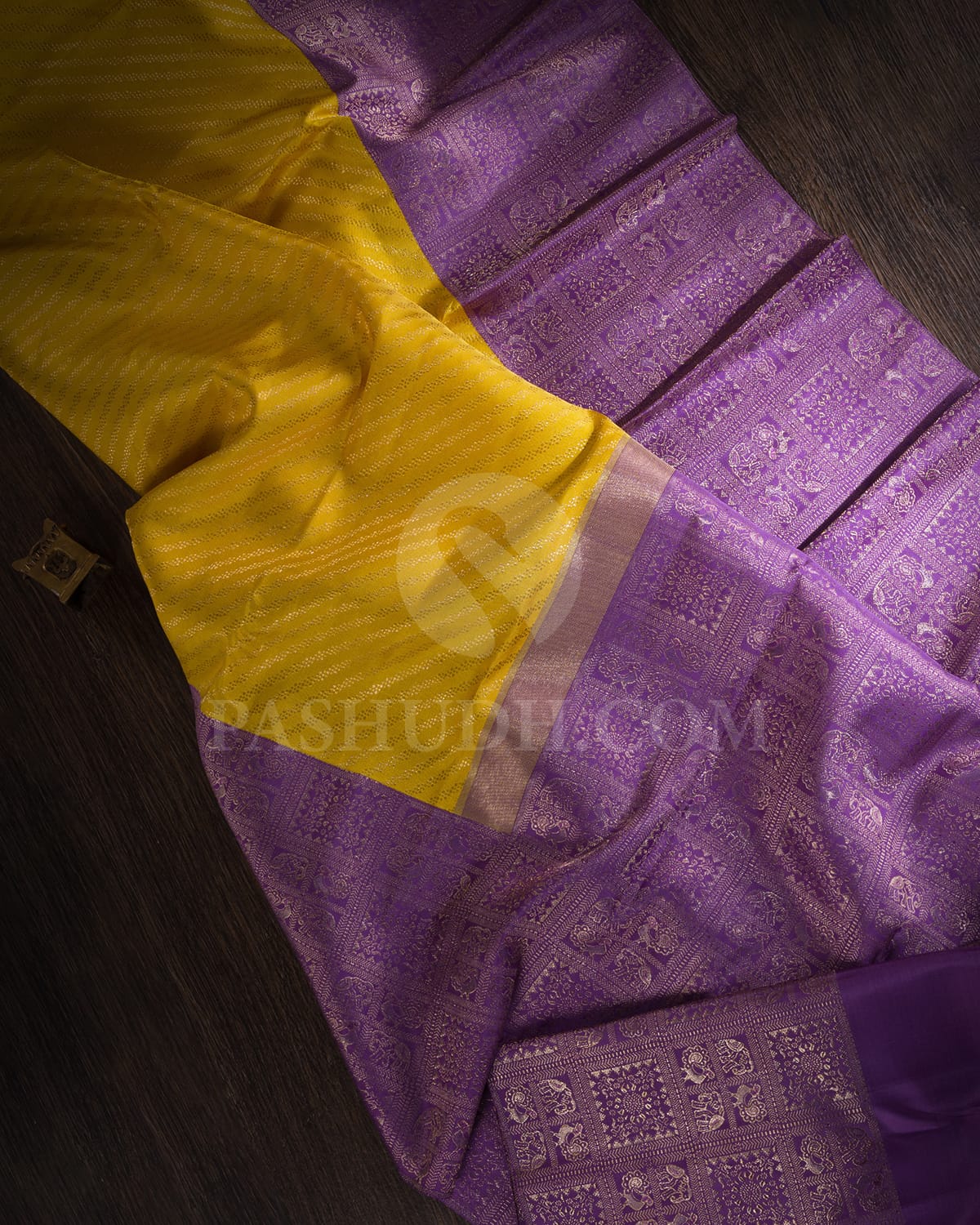 Lemon Yellow And Lavender Kanjivaram Silk Saree-S1423(C)