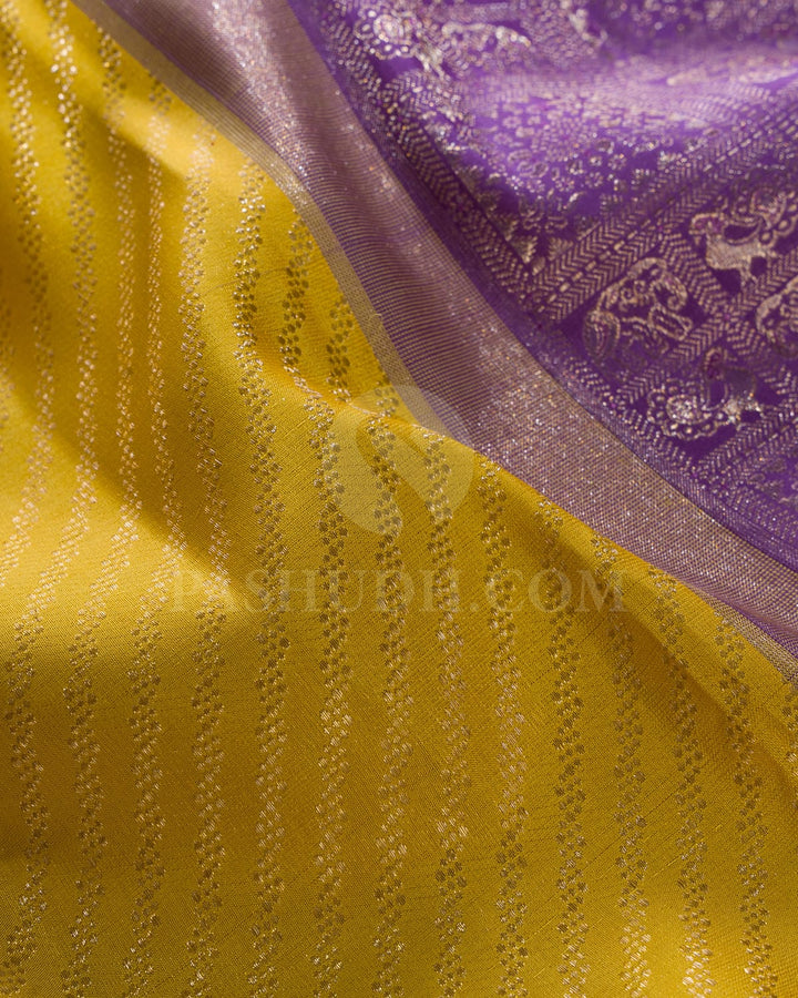 Lemon Yellow And Lavender Kanjivaram Silk Saree-S1423(C)