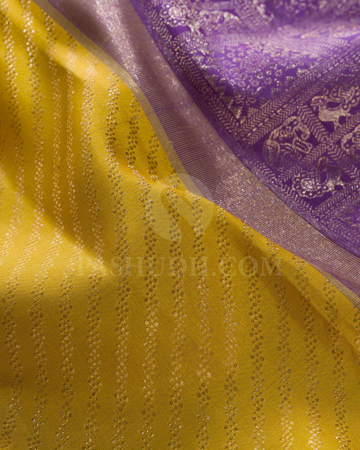 Lemon Yellow And Lavender Kanjivaram Silk Saree-S1423(C)