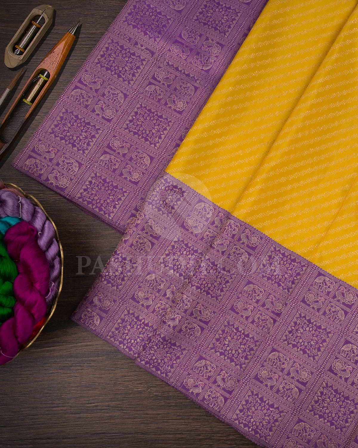 Lemon Yellow And Lavender Kanjivaram Silk Saree-S1423(C)