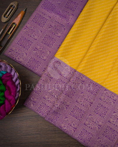 Lemon Yellow And Lavender Kanjivaram Silk Saree-S1423(C)