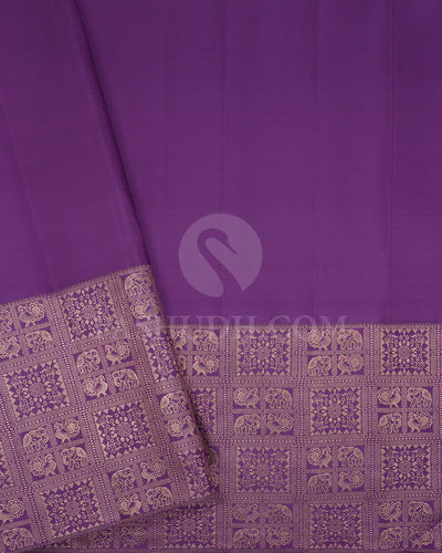Lemon Yellow And Lavender Kanjivaram Silk Saree-S1423(C)