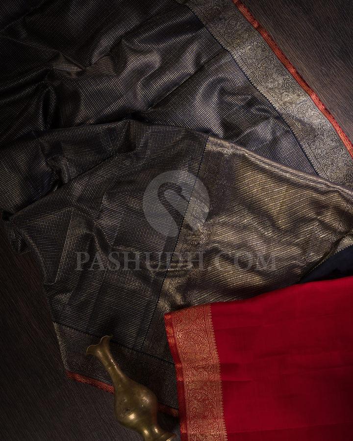 Black And Red Kanjivaram Silk Saree-S1465(A)